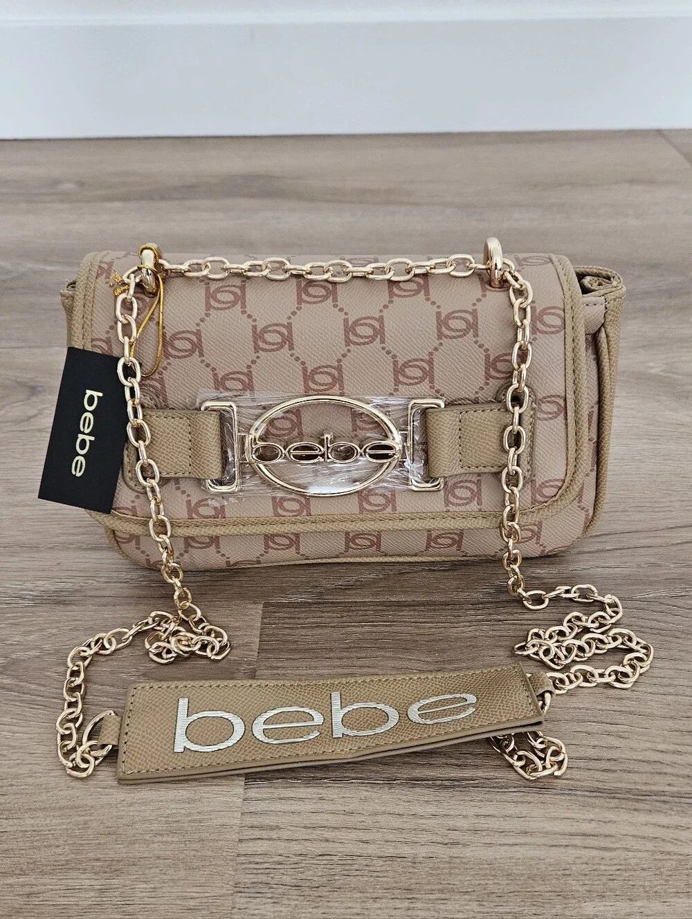 bebe Leilani Almond Monogram Crossbody Bag
